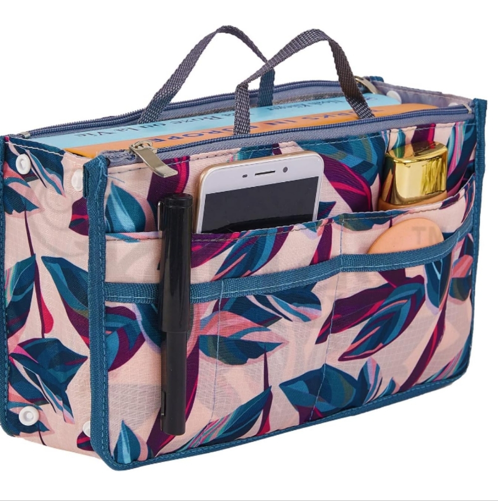 Purse Organizer Insert-Pink Leaves